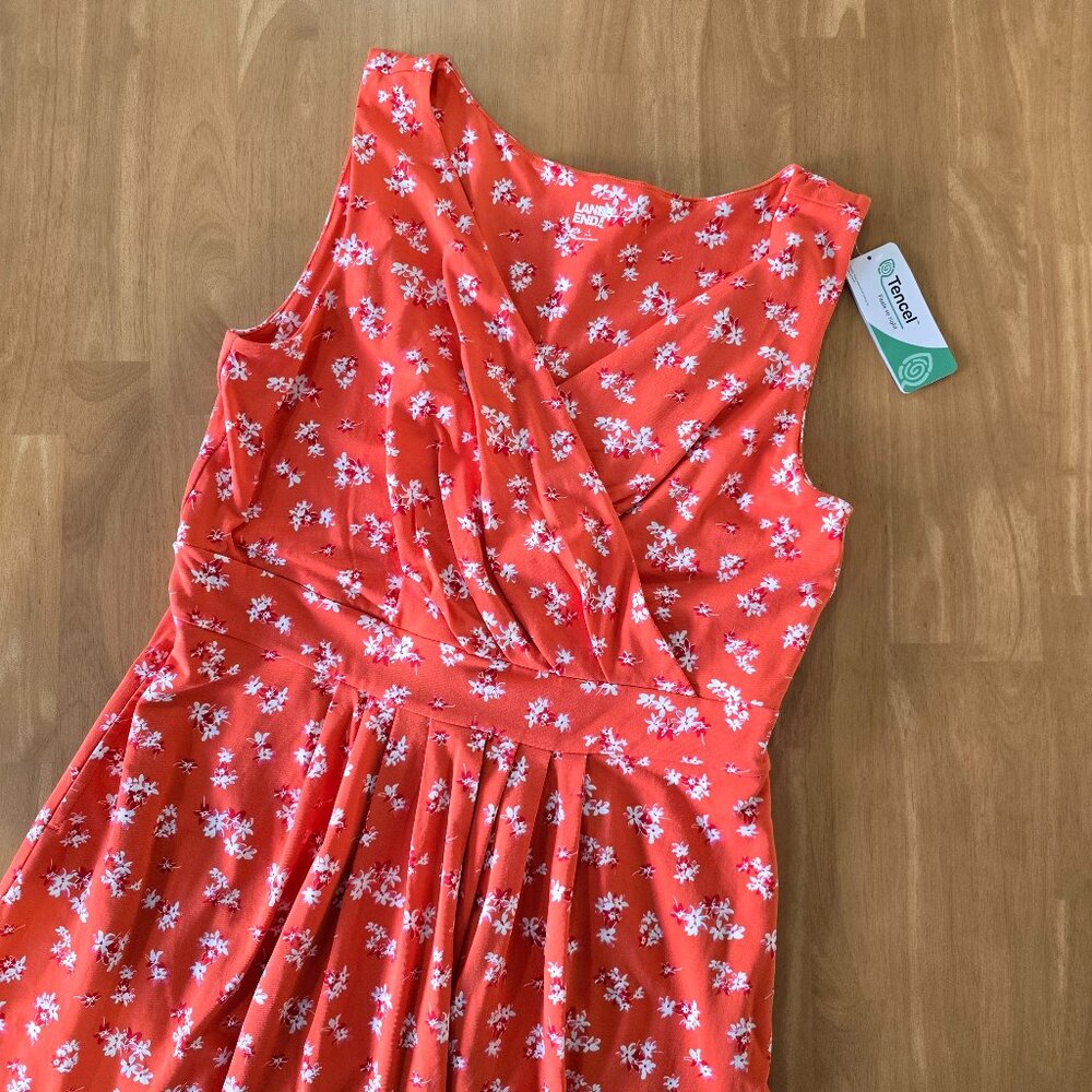 New Lands' End Faux Wrap Floral Sundress Stretch Orange Size Large (14-16) NWT